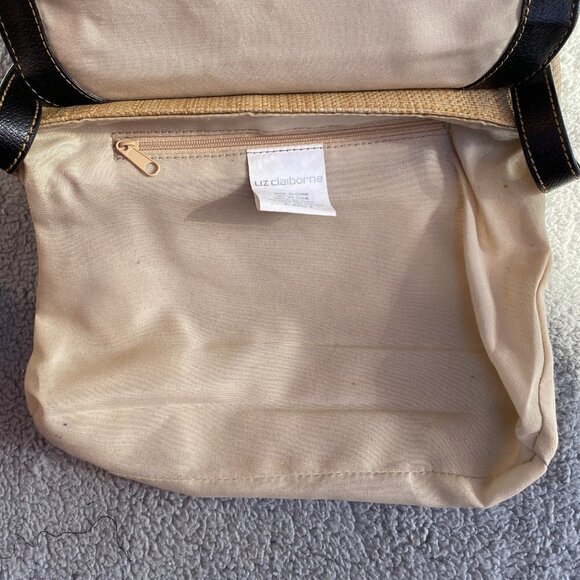 Liz Claiborne Black Tan Woven Wicker Straw Bag Shoulder Purse - Picture 10 of 15